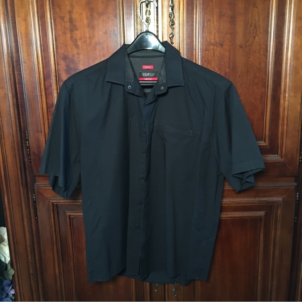 Kenneth Cole Awareness Black short sleeve Mens button down Cotton blend Size XL